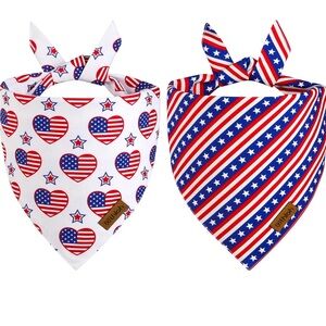 New Dog Triangle Bandanas 2 Pack American Flag Pet Scarf Stripe Patriotic